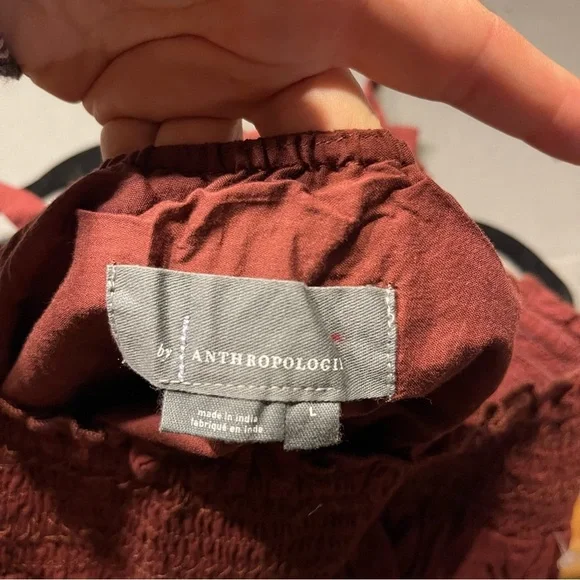 Anthropologie Aliza Burgundy Patterned Blouse with Tie Straps L - Picture 4 of 4